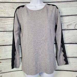 Ivanka Trump Women’s Grey Long Sleeve Top Black Lace Trim Size Small
